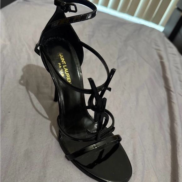 Saint Laurent Black Logo Strappy Heels - Picture 3 of 5
